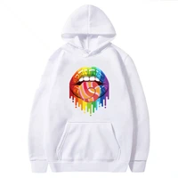 rainbow lips candy printing hoodies women graphic autumn winter long sleeve pullovers hooded sweatshirt aesthetic clothes