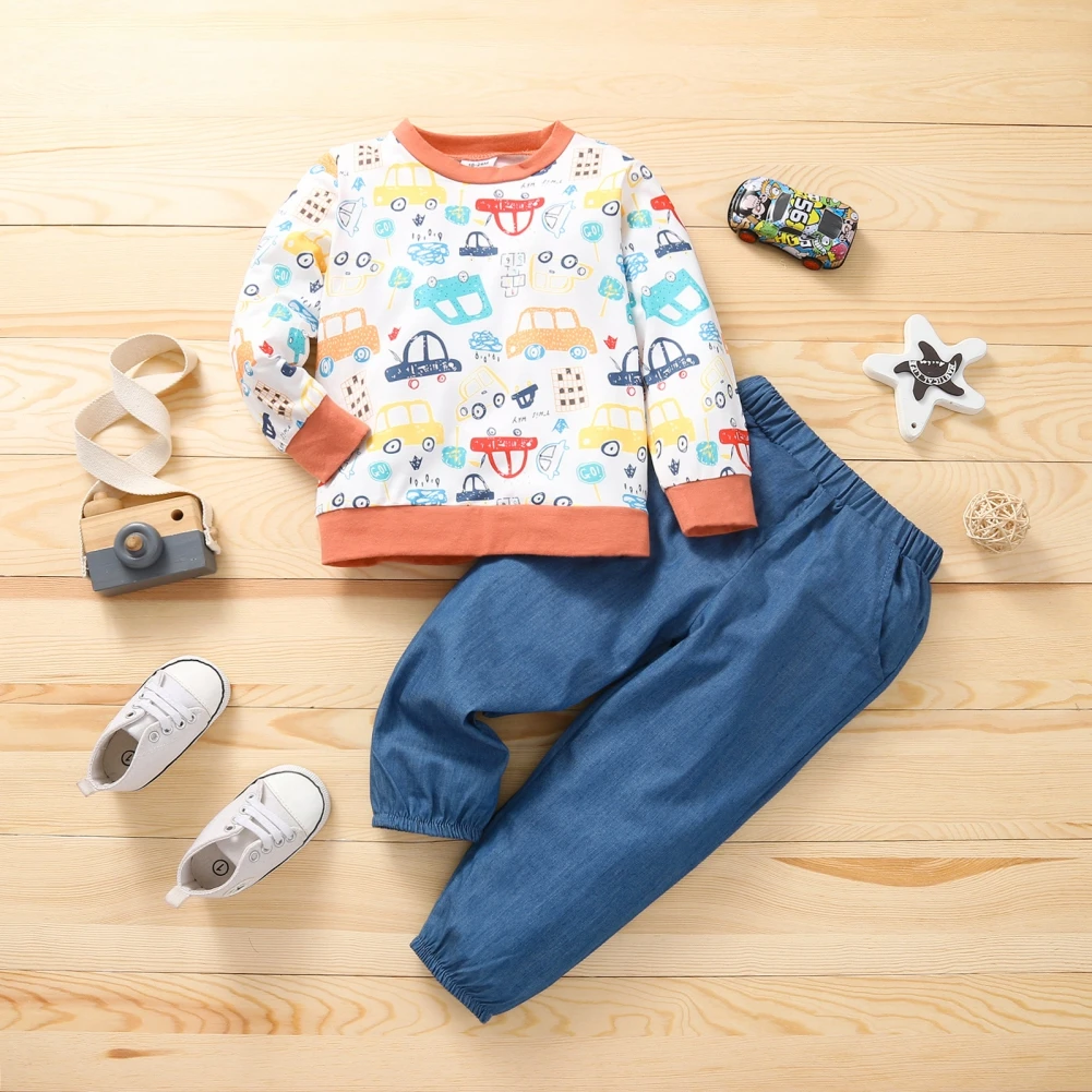 

Комплект одежды Bobora для маленьких мальчиков и девочек, осенне-зимняя детская футболка с длинным рукавом + штаны, костюм, Детский костюм