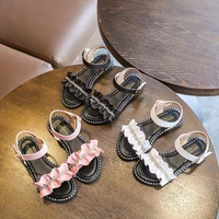 fashion summer patent leather childrens bowtie pearl rhinestone shoes sandals girls beach shoes 4 5 6 7 8 9 10 11 12 13 years