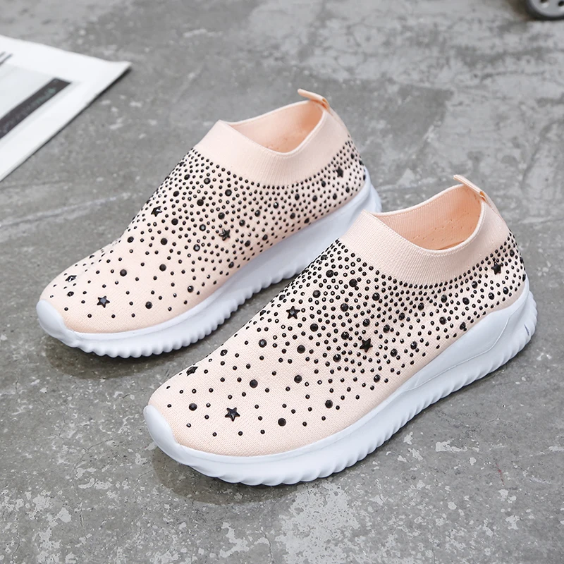 Лоферы женские на плоской вулканизированной подошве вязаные кроссовки без