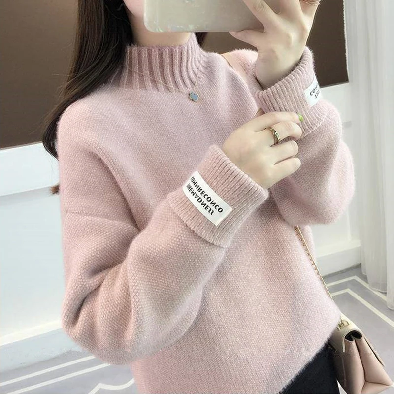 

2019 New Autumn winter plus velvet women pullover sweater long sleeve large size warm high collar thickened sweater cc1169
