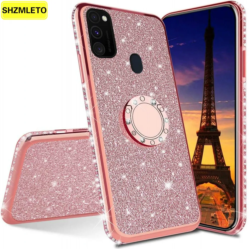 Чехол подставка с бриллиантами и кольцом для Samsung Galaxy A21S A51 A31 A11 A71 5G Note 20 S20 Ultra S10 10