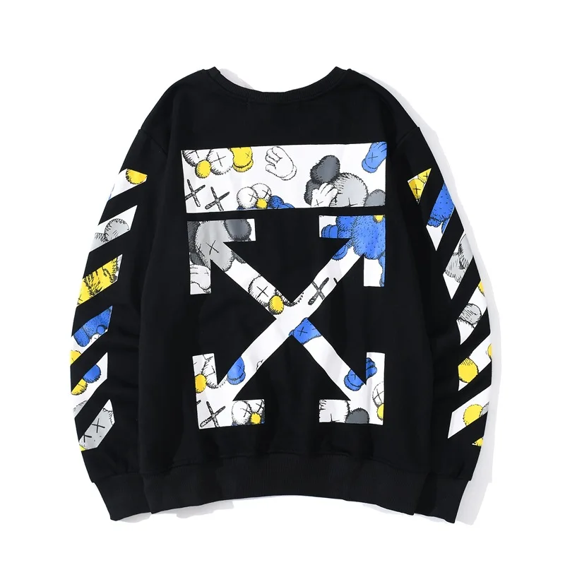 

Off ow white co branded Sesame Street cartoon printed arrow tide round neck sweater for men and women