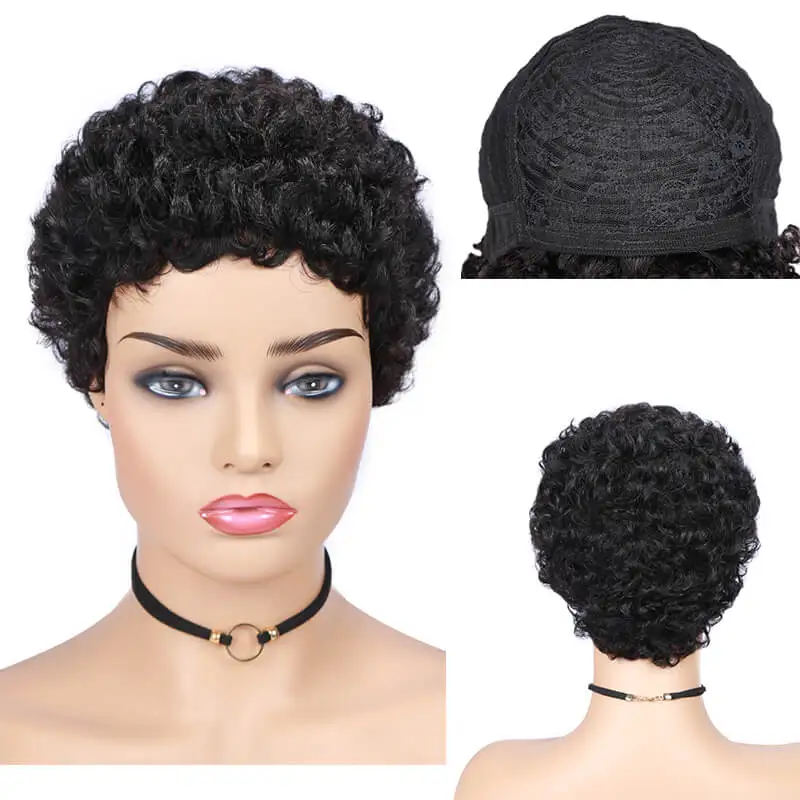 Natural Black FAVE Pixie Cut парик короткие парики из человеческих волос бразильский Реми прямой парик натуральный черный с челкой зрелых и способный прическа парик - Цвет волос: Natural Black