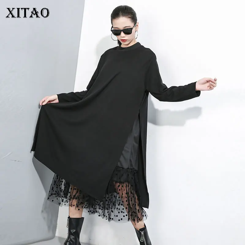 XITAO лоскутное Сетчатое платье в горошек плюс размер индивидуальность два