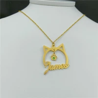 personalized design cat avatar name pendant necklace stainless steel fashion jewelry commemorative gift
