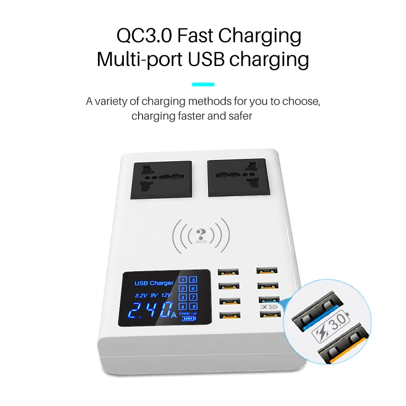 QC3.0 быстрое зарядное устройство беспроводное 8 портов USB зарядное устройство смарт универсальное для iphone X 7 samsung S10 Xiaomi настольная розетка адаптер концентратор