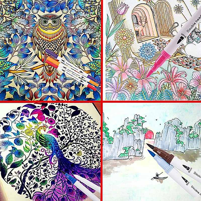 24 Цвета файнлайнер двойной наконечник кисть ручки для рисования картины