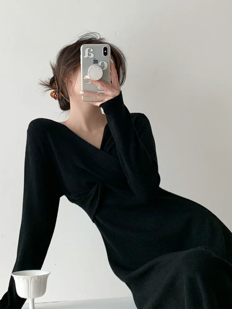 Элегантное цельное платье в Корейском стиле женское вязаное французское