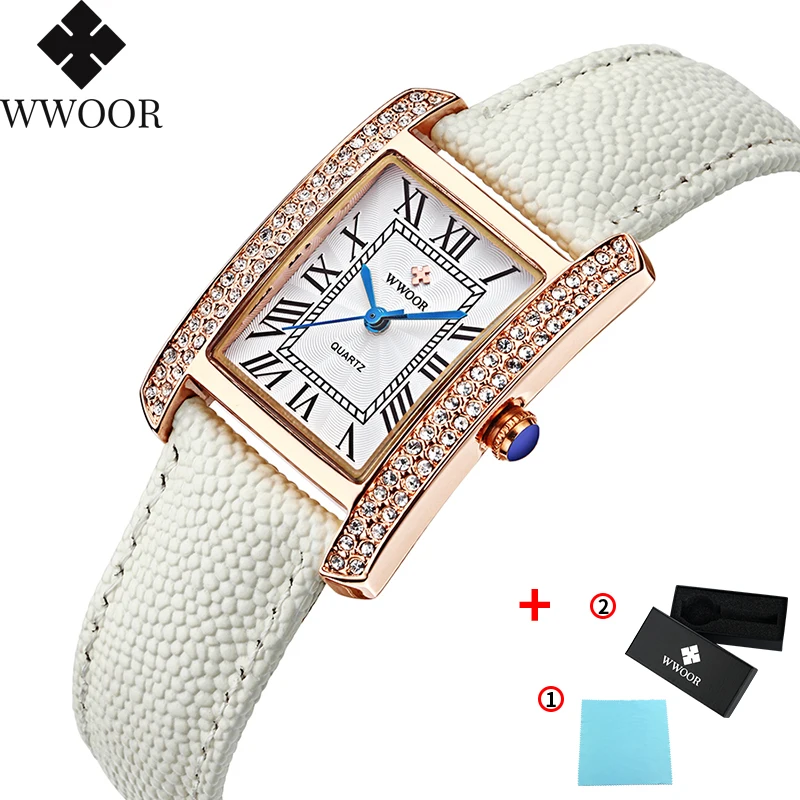Gold White Топ бренд, женские часы, модные золотые часы с бриллиантами, красные женские повседневные кварцевые спортивные наручные часы с кожаным ремешком - Цвет: Gold White
