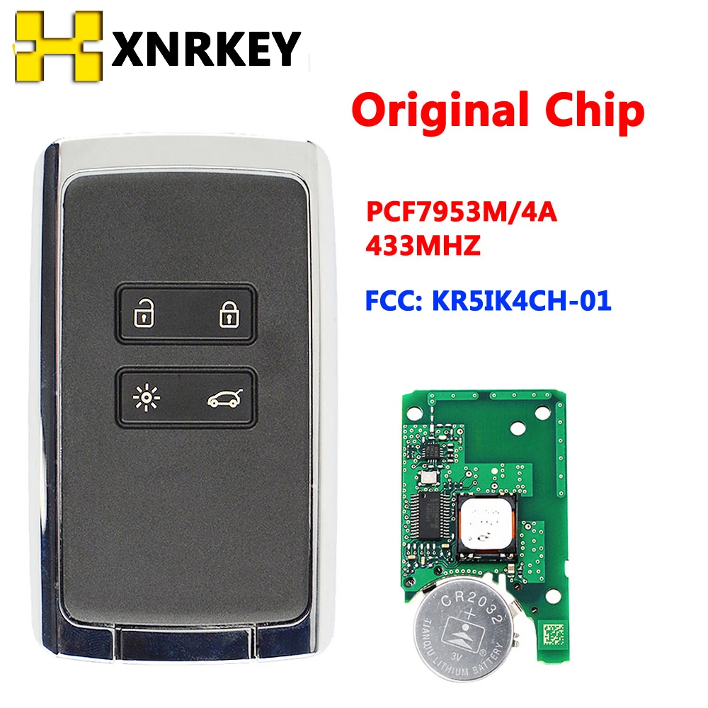 

XNRKEY 4 Button Smart Remote Car key PCF7953M HITAG AES 4A Chip 433.92Mhz for Renault Megane 4 Talisman Espace 5 Kadjar 2015