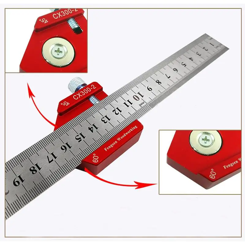 CX300-2 Woodworking Scriber Red 300mm Scale Measure Scribing Ruler T-type Hole Marking Tool Layout Gauge Tools | Инструменты