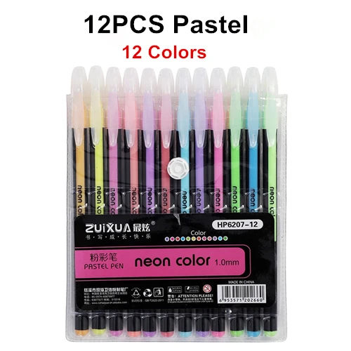 12Color Pastel GENKKY продвижение ручка 48 Цвета набор гелевых ручек гелевая ручка с блестками, способный преодолевать Броды для взрослых раскраски журналов для рисования Рисование маркер для рисования - Цвет: 12Color Pastel