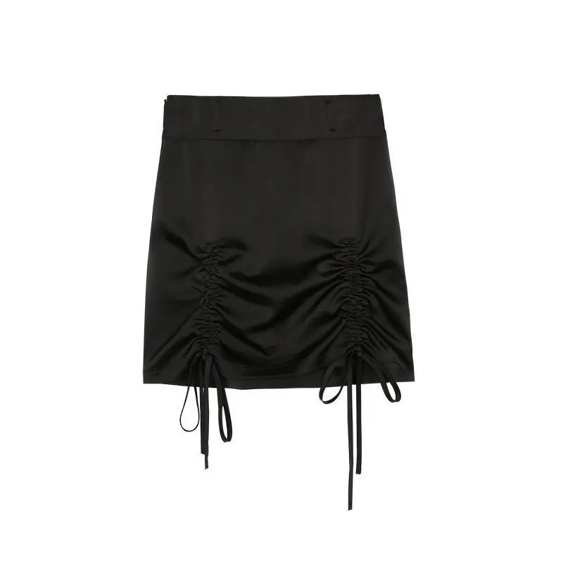 

Zoulv 2021 Women Buckle Drawstring Belt Women Mini Skirt Summer Casual Party Club Straight Skirts Solid Ruched High Waist Skirt