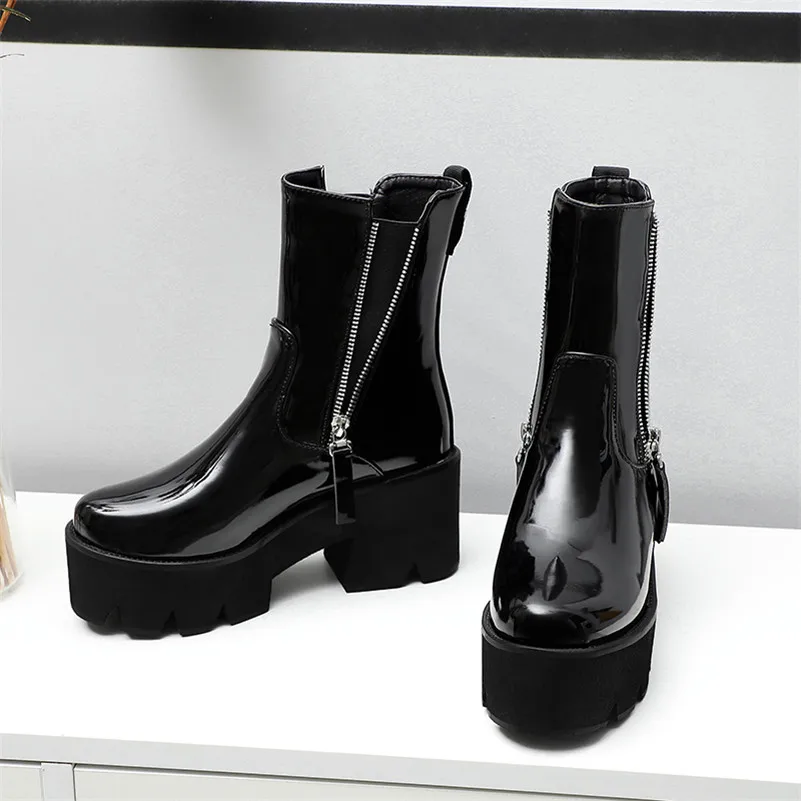 

Meotina Mid Calf Boots Women Shoes Zipper Platform High Heel Ladies Boots Round Toe Block Heels Fashion Boots Female Black 43