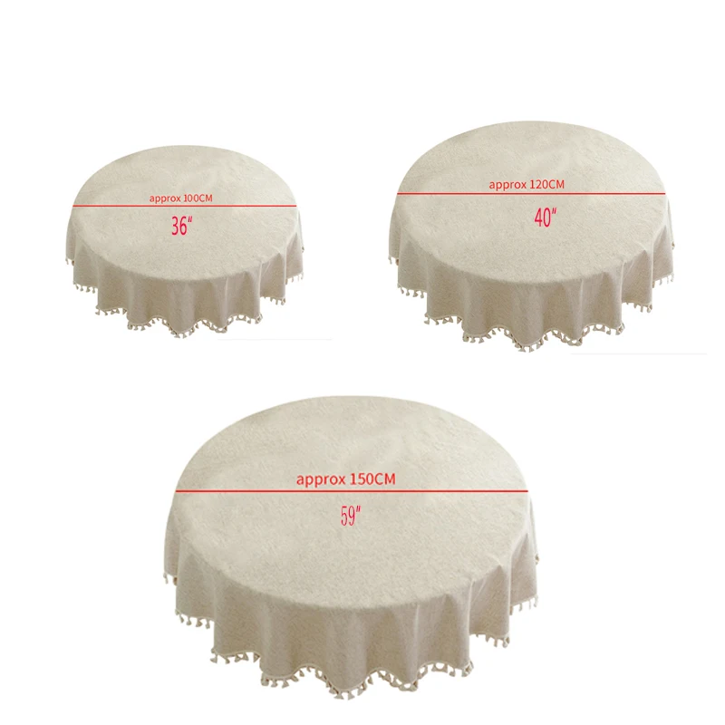 

Nordic Style Solid Tassel Decorative Table Cloth Hotel Round Cotton Linen Daily