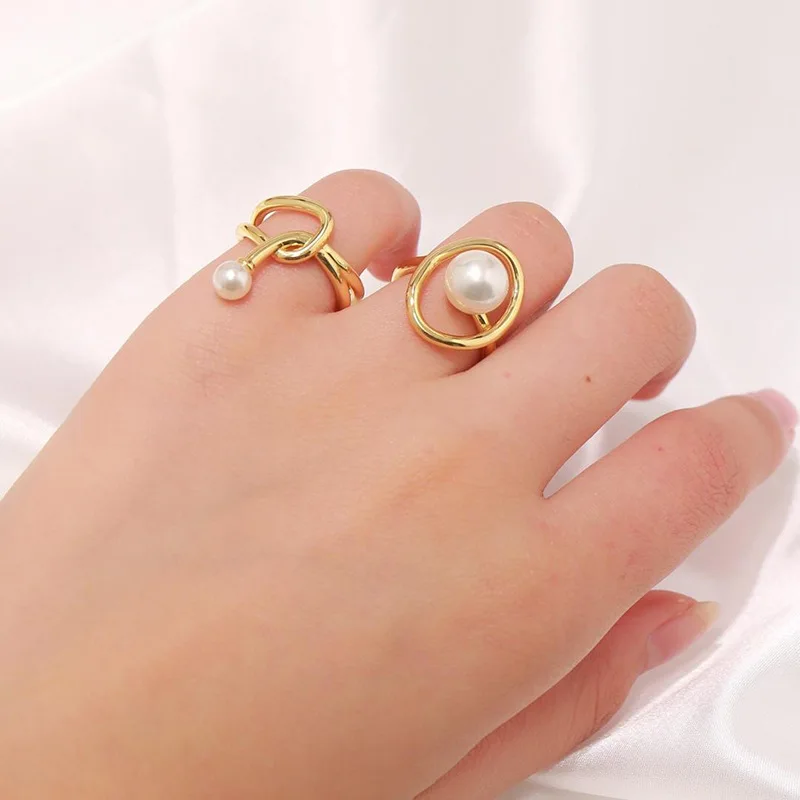 

Новинка лета 2021, модное женское ювелирное изделие, простые золотые индивидуальные геометрические кольца с жемчугом
