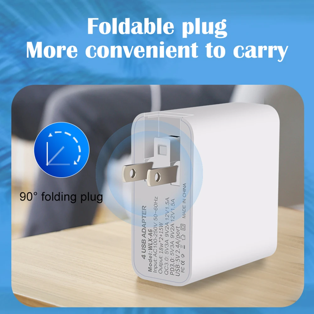 4 Ports USB PD Charger 51W Type C QC 3.0 4.0 Quick Charge Wall Charger For iPhone Huawei Xiaomi Fast Charging USB Power Adapter