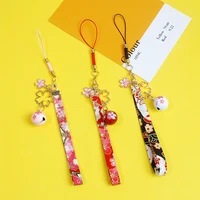 cute japansese style phone strap lanyards for iphone samsung cherry bell decoration mobile phone strap rope phone charm gifts