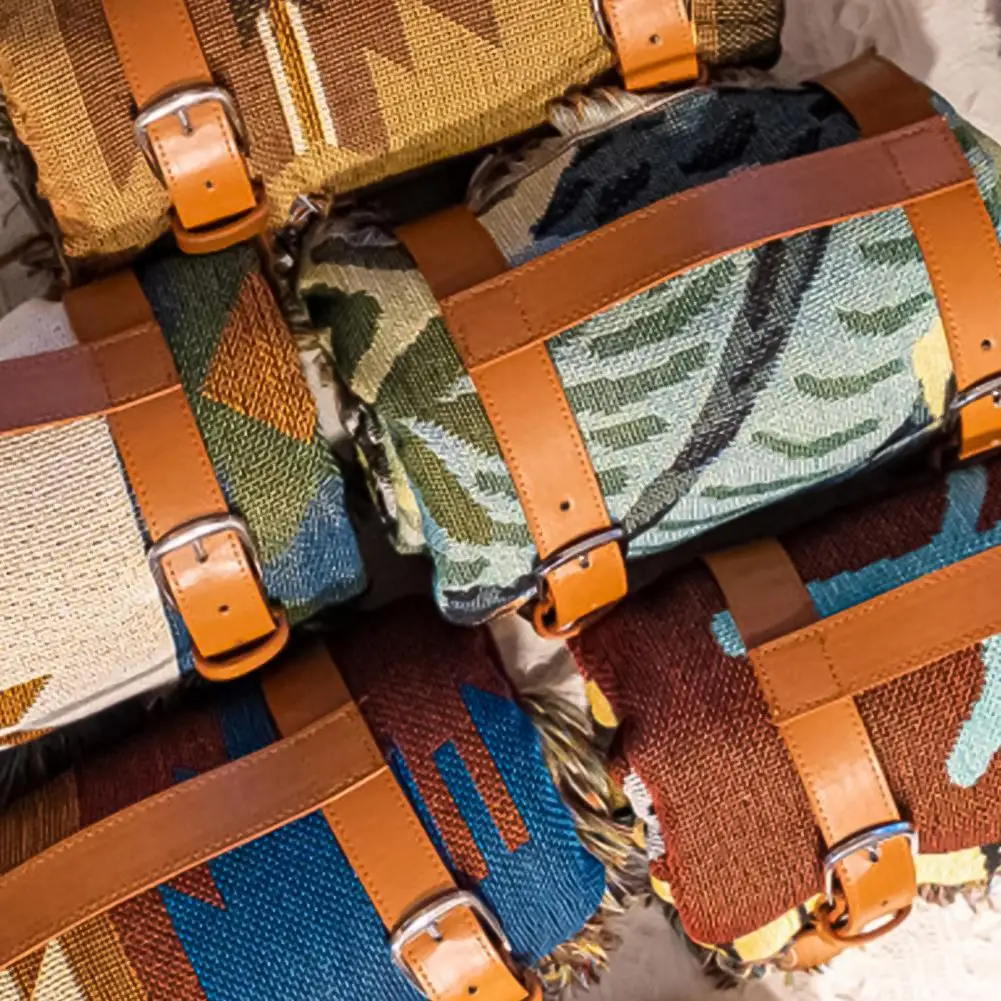 

Carry Strap Elastic Adjustable Faux Leather Handle Wide Application Blanket Rug Eco-friendly Carrier Strap Portable Blanket Belt