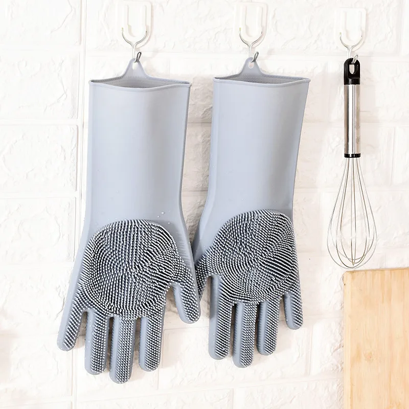 2Pcs=1 Pair Silicone Kitchen Cleaning Dishwashing Gloves Magic Scrubber Rubber Dish Washing Tools Gadgets | Дом и сад