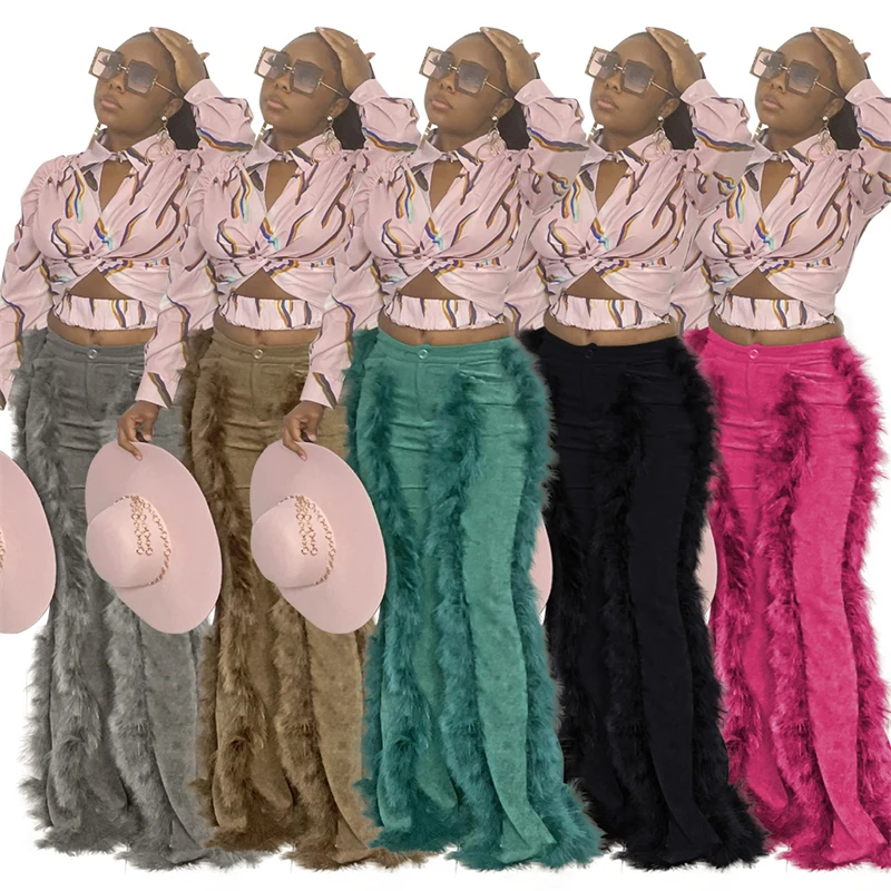 

Осенне-зимние новые вельветовые пушистые однотонные расклешенные брюки для женщин на пуговицах облегающие повседневные брюки