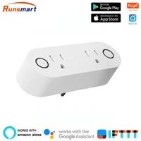 runsmart wifi smart socket us 2 in 1 plug power monitor timing function work with alexa google assistant tuya smart life app