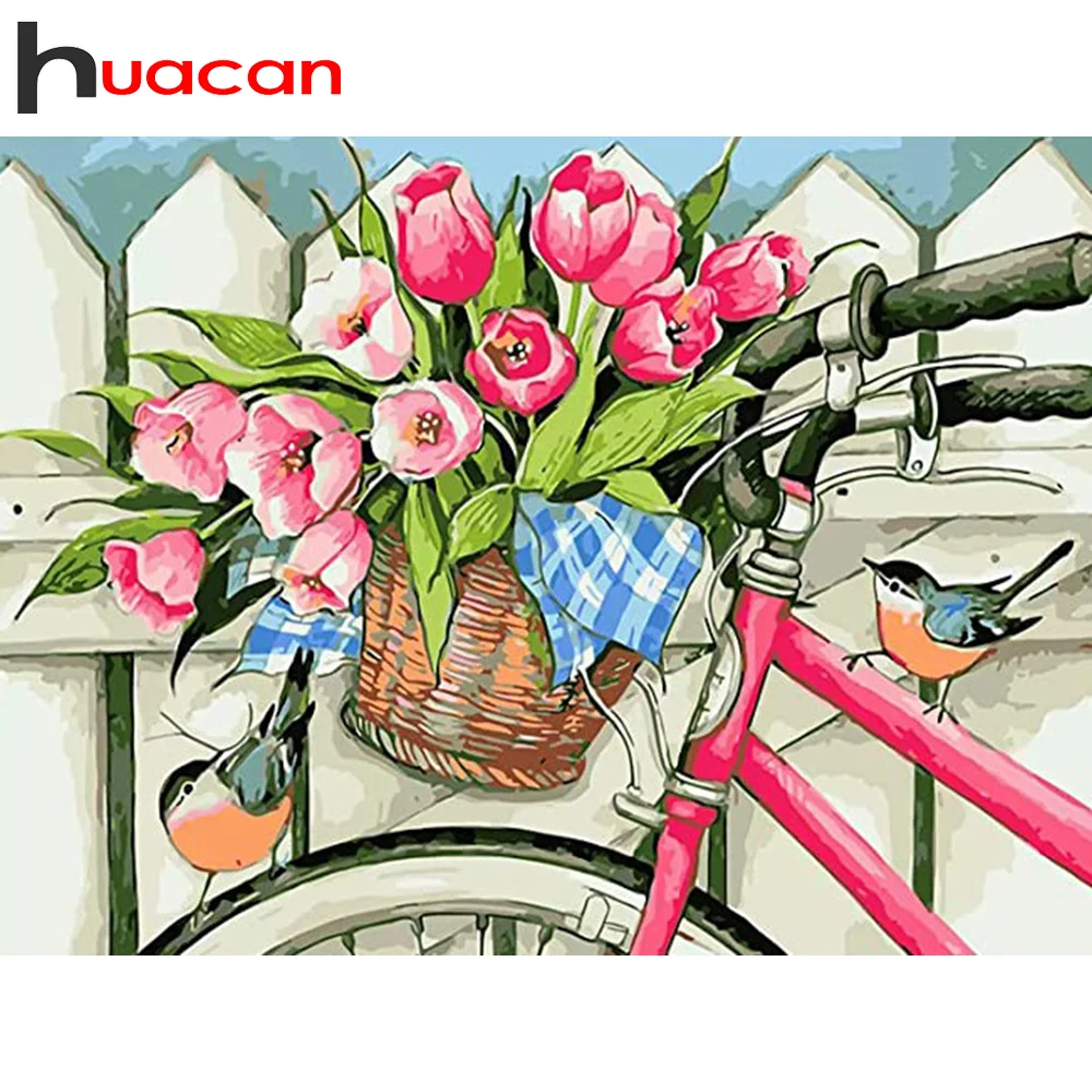 

Алмазная 5D живопись Huacan, полноразмерная мозаика с цветами, вышивка для дома и велосипеда