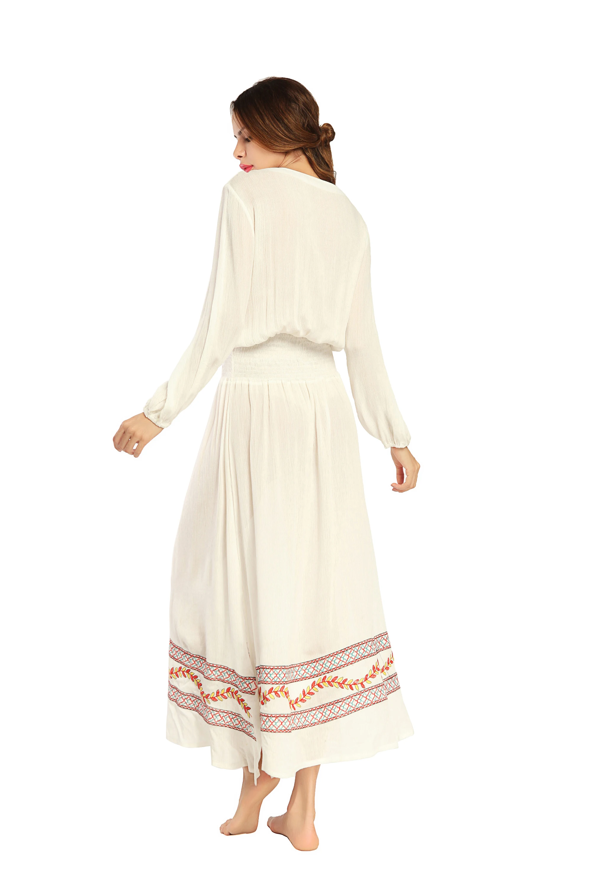 

round neck long dress with two long strings elegant style and white Color for women fashion autumn winter