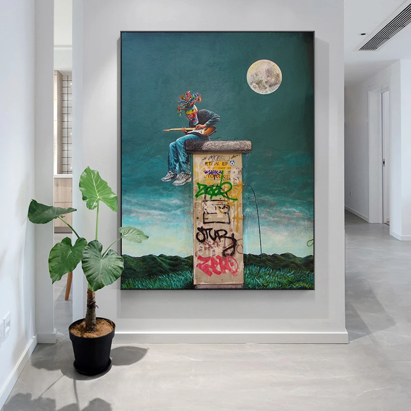 

Modern Graffiti Art Canvas Poster Print Wall Painting Print on Canvas Abstract Guitarist Picture for Living Room Home Decoration