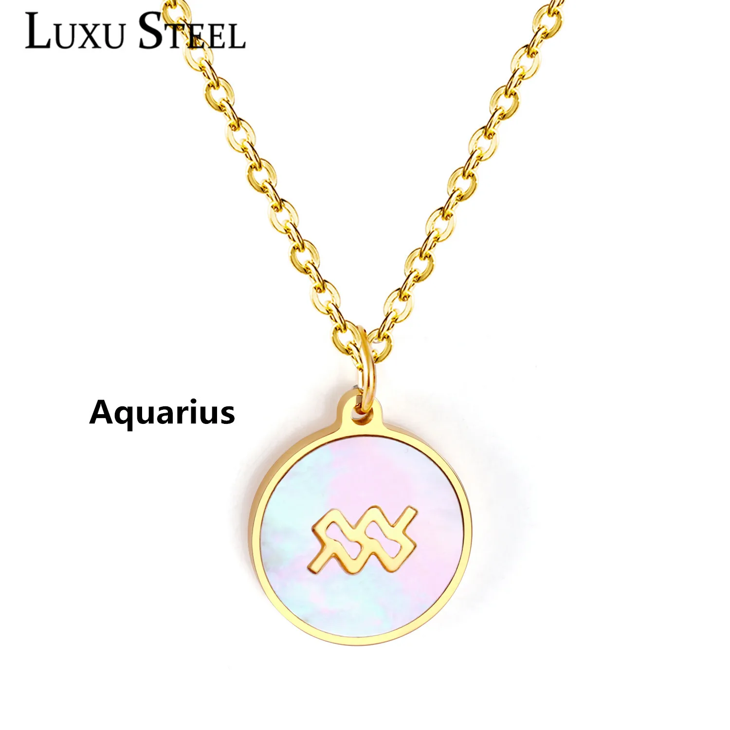 LUXUSTEEL 12 созвездий ракушки ожерелья collares mujer золотой цвет круглый кулон ожерелье