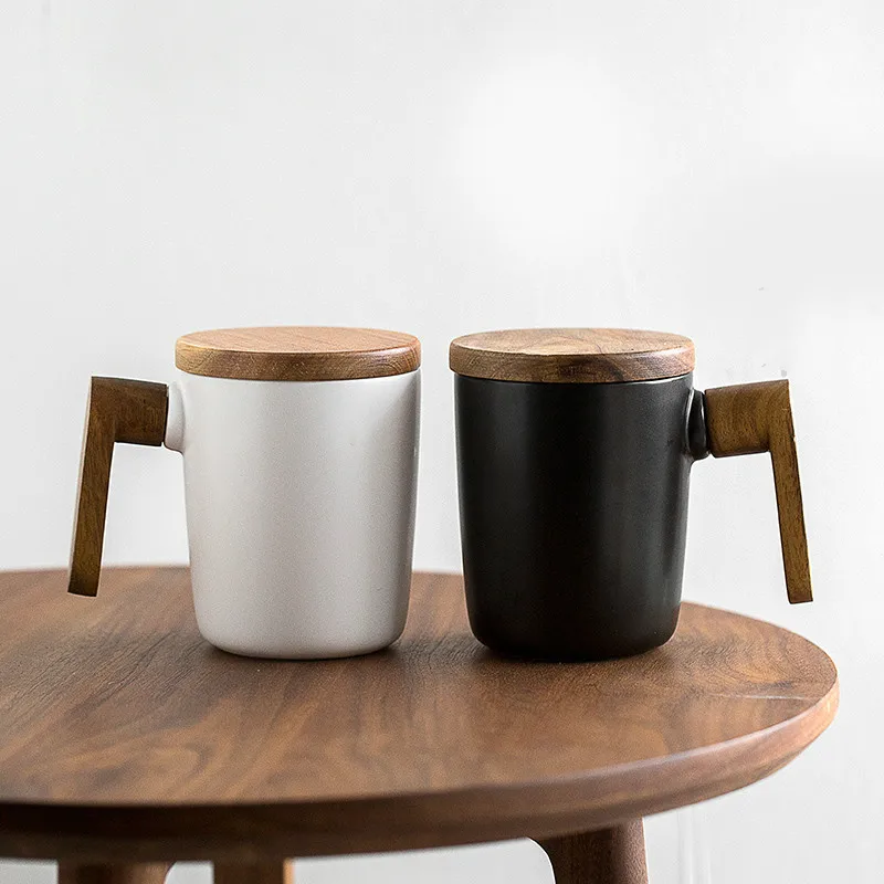 

Gift Mugs Wooden Handle with Cover coffee cup Lovers coffee Mugs Gift Box Set Retro Ceramic coffee Mug WY40313
