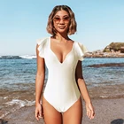 Женский слитный купальник, новинка 2022, женский купальник с оборками, однотонный Монокини в стиле ретро, дизайнерские купальные костюмы, пляжная одежда