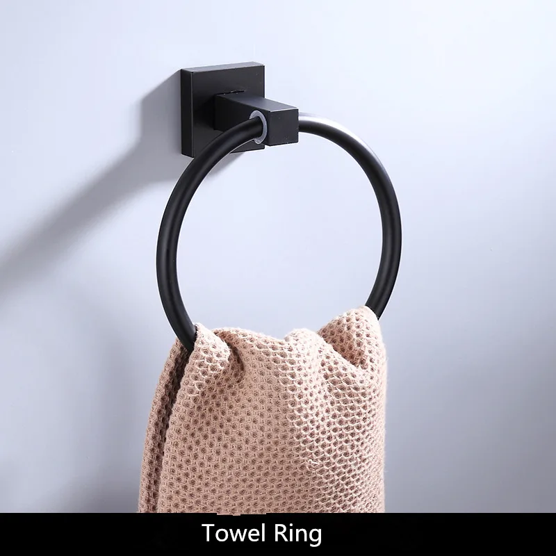 towel ring Аксессуары для ванной комнаты полотенцесушитель бумажный держатель, вешалка для полотенец, держатель для туалетной щетки, держатель для полотенец алюминиевый черный набор аксессуаров для ванной комнаты - Цвет: towel ring