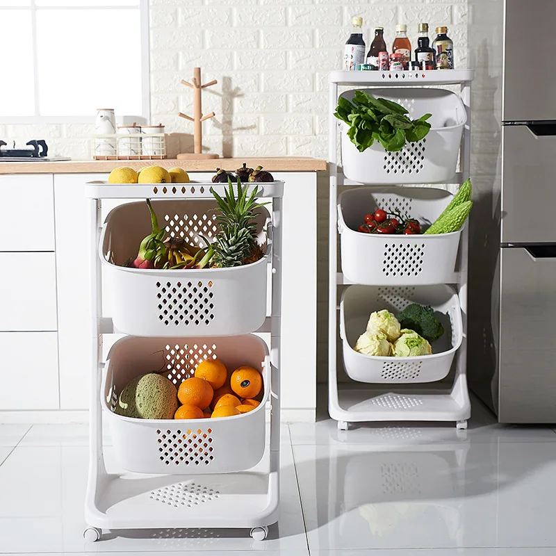 

Floor multi-layer storage rack kitchen vegetable fruit basket home universal wheel shelf for clothes toys organizer mx10231516