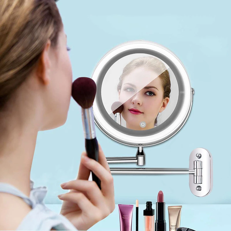 3X5X Magnifying Wall Makeup LED Mirror 2-face Touch Dimming LED Lights Wall Mount Bathroom Mirrors Make up Vanity Mirror 8 inche