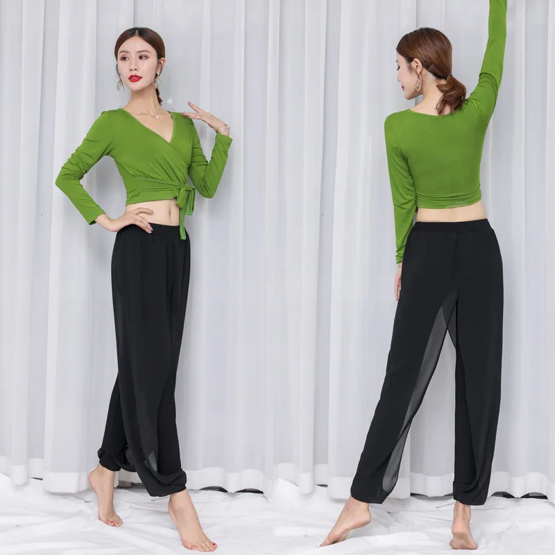 

Belly Dance Costume For Women Oriental Bellydance Top + Chiffon Pants money Practice Clothings Ladies Dancewear Training Suit