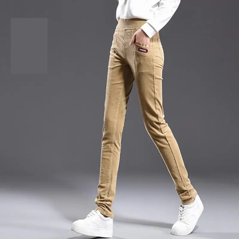 

New Arrival Fashion Corduroy Pants Autumn Winter Loose Large Striped Casual Women Elastic Waist Full Length Plus Size 26-38 40