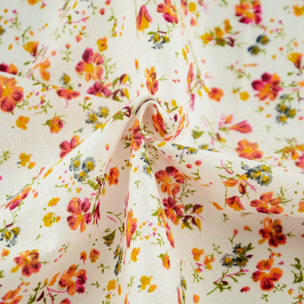 Новое поступление хлопковая простая ткань оранжевый и красный цветок