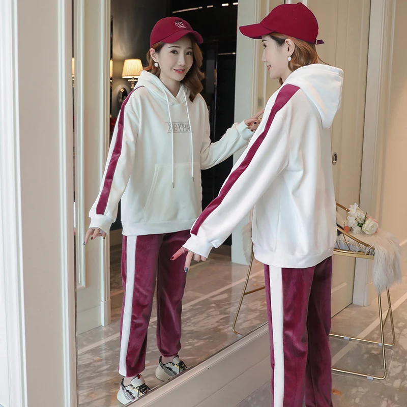 9155# плотные теплые костюмы из бархатного плюша для беременных, осенне-зимняя одежда для беременных женщин, Спортивные Повседневные костюмы для беременных