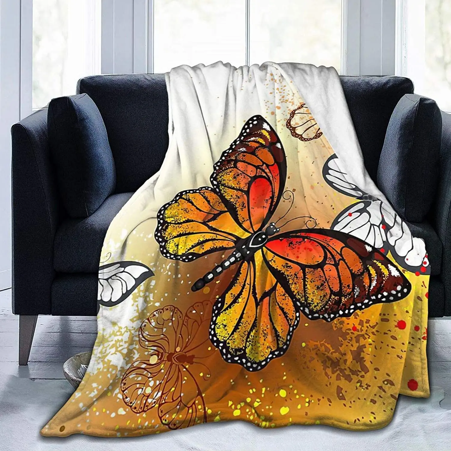 

Theme Blanket Size Lightweight Super Soft Comfortable Luxury Bed Blanket Microfiber Yellow Butterfly