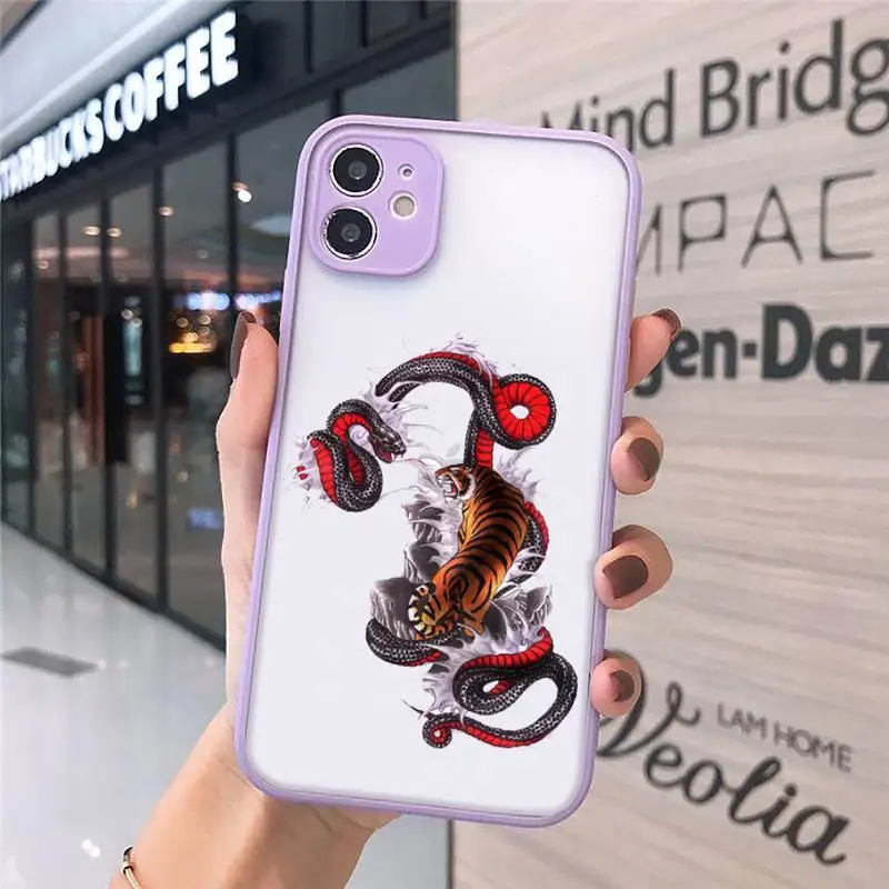 

Ilustracin De Serpiente Tigre Phone Cases Matte Transparent for iPhone 7 8 11 12 s mini pro X XS XR MAX Plus cover funda