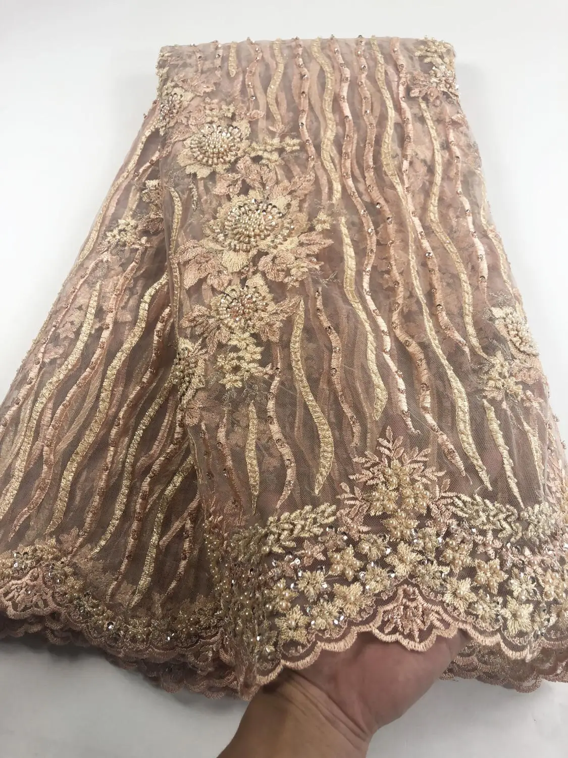 

African Lace Fabric High Quality Net Lace French Voile Guipure tulle mesh Lace Fabric with stones for wedding dress H0146