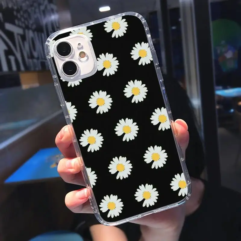 

Dasiy flower patern Phone Case Transparent for iPhone 6 7 8 11 12 s mini pro X XS XR MAX Plus