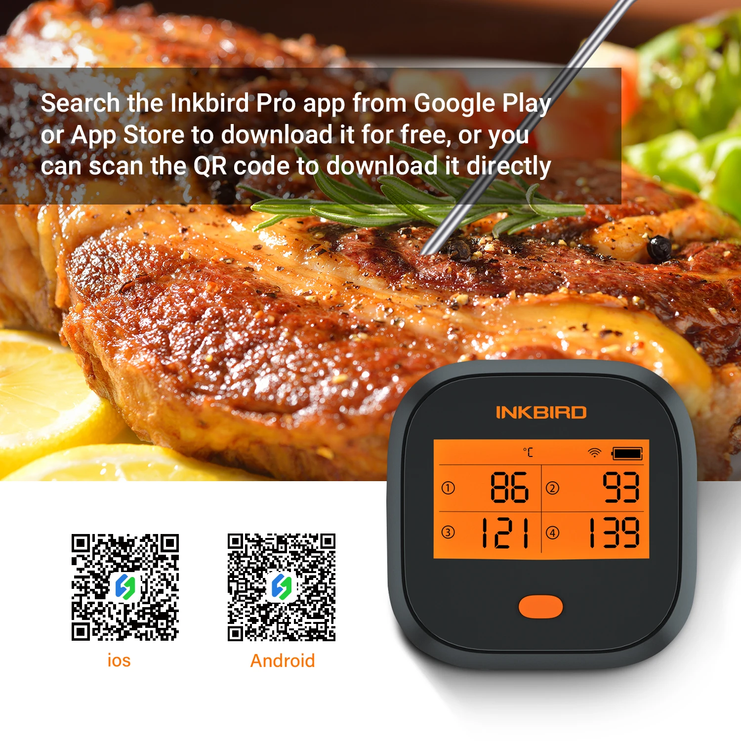 

Inkbird Wi-Fi Meat Thermometer Digital IBBQ-4T 4 Probes Rainproof Magnetic Outdoor Temperature for Kitchen Smoker Grill Barbecue