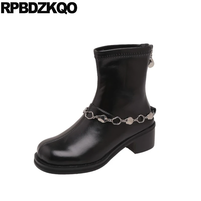 Женские высокие сапоги до колена черные эластичные ботильоны на молнии с