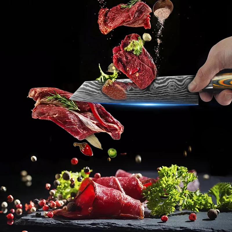 Набор японских кухонных ножей 7CR17 440C из дамасской высокоуглеродистой