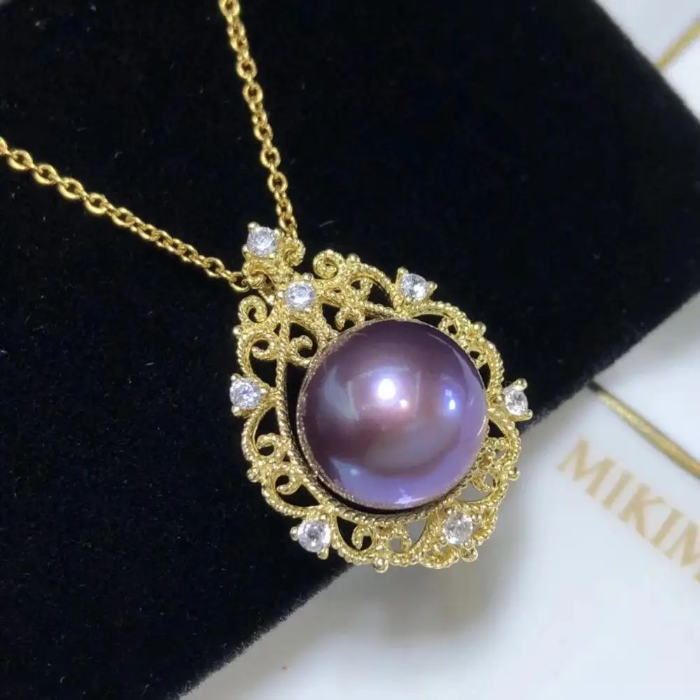 

D317 Fine Jewelry 925 Sterling Silver Natural Fresh Water Purple Pearl 10-11mm Pendants Necklaces for Women FIne Pearls Pendants