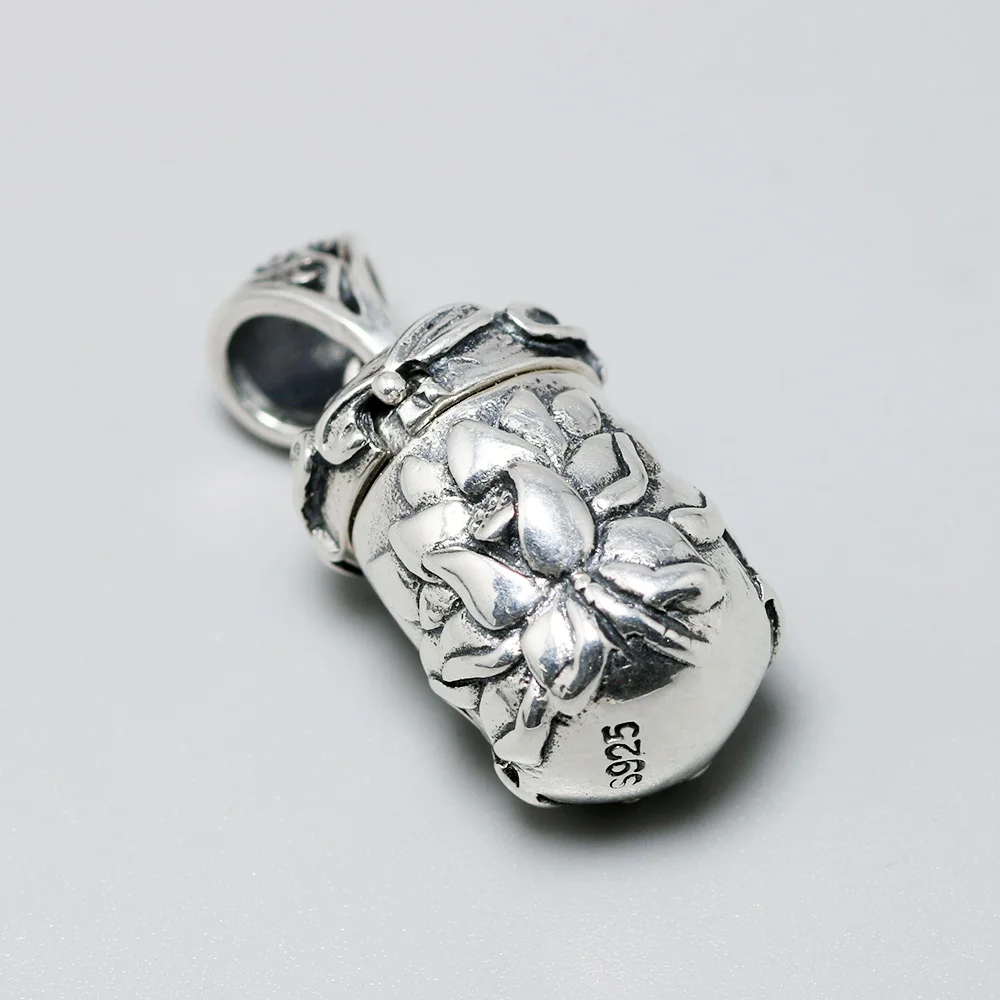 Настоящее 925 пробы Серебряный Лотос медальоны плавающий кулон мантра
