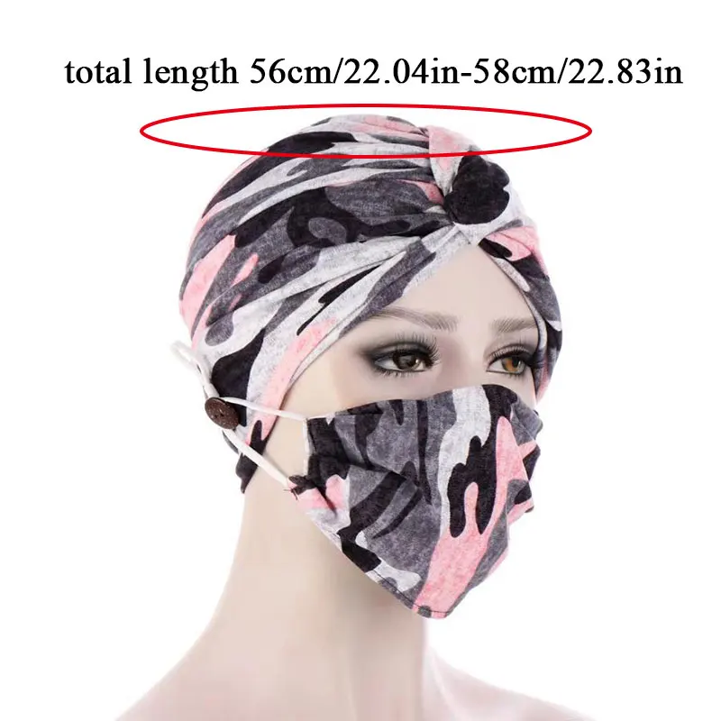 

2021 Trendy Print Stretch Turban Caps Masks Set Women Muslim Hijab Scarf African Head Wraps Headscarf Bonnet Hair Accessories